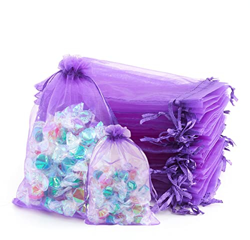Lot de 50 petits sachets en organza violet 7x9cm pour mariage, anniversaire, Noël, action de grâces, pochette cadeau en organza, pochette à bijoux