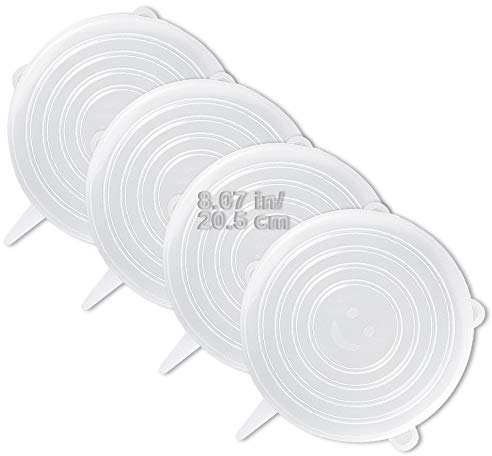 LELE LIFE 4 Pack Same Size Silicone Stretch Lids, Thicker Reusable Sturdy Silicone Container Cover, Expandable Food Storage Covers, Dishwasher and Freezer Safe,20.5cm