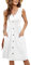 MOLERANI Damen Sommerkleider Ärmellos Lässig Locker Swing Button-Down Midikleid mit Taschen(Weiß,XL)