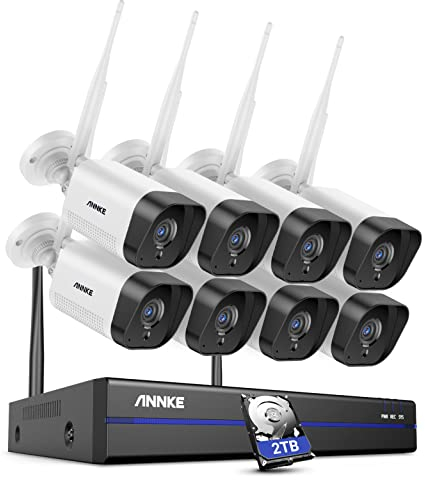 ANNKE 3MP WLAN Überwachungskamera Set Aussen 10CH 5MP NVR mit 8 Pcs 3MP WiFi Kameras, Videoüberwachungssystem mit 2TB Festplatte unterstützt Audioaufzeichnung, IP66 Wetterfest, Kompatibel mit Alexa
