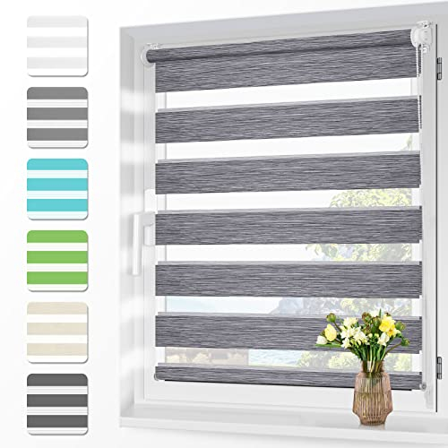 Zarnan Doppelrollo Klemmfix ohne Bohren Marmor 110x120cm(Stoffbreite 106cm) Duo Rollo Blickdicht Zebrarollo Rollos für Fenster ohne Bohren für Wohnzimmer Küche Büro lichtdurchlässig und verdunkelnd