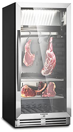 Klarstein Kühlschrank, Reifeschrank für Dry Aged Beef, 1 Zonen Kühlschrank mit Glastür, In- und Outdoor mit LED-Beleuchtung, Freistehend oder Einbaukühlschrank, Temperaturbereich 1-25 °C, 233 L