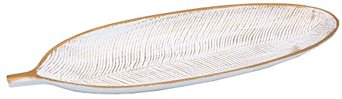 Diko.style® - Vassoio Decorativo Legno e Centrotavola Moderno Design | svuotatasche design moderno e Portacaramelle, Bianco con Dettagli Oro, 40x15x2,5cm