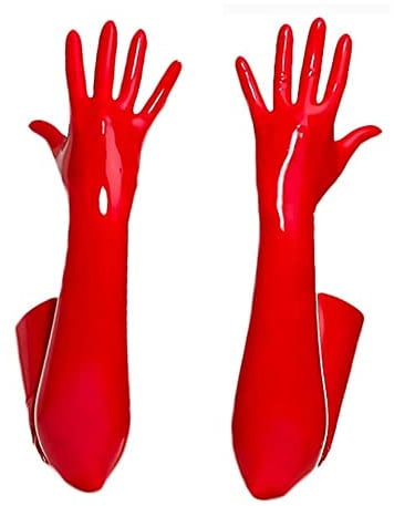 YUDATPG Lange Damen-Handschuhe aus PU-Leder, dehnbares Kunstleder für tägliches Kostüm, Opernparty, Abend, gekräuselte Ellenbogenhandschuhe, Cosplay, Hochzeit, rot, 42