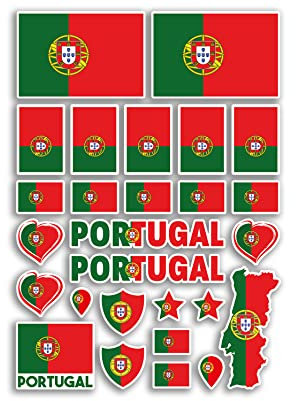 Feuille d'autocollants A4 drapeaux du Portugal en vinyle - Drapeau national du Portugal - Pays, Europe - Vacances - Voyage - Voiture - Esthétique #80027