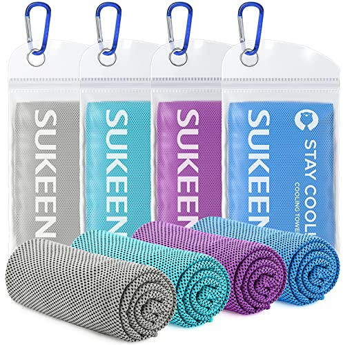 Sukeen Kühlhandtuch 4 Stück (100 x 30 cm) - Kühlendes Fitness, Gym, Golf, Yoga Sporthandtuch für Hals und Gesicht - Cooling Towel