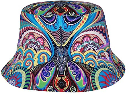 XVBCDFG Unisex Fischerhut, Sommer, Reisen, Strand, Sonnenhut, breite Krempe, Fischermütze, Psychedelische Trippy Art, One size