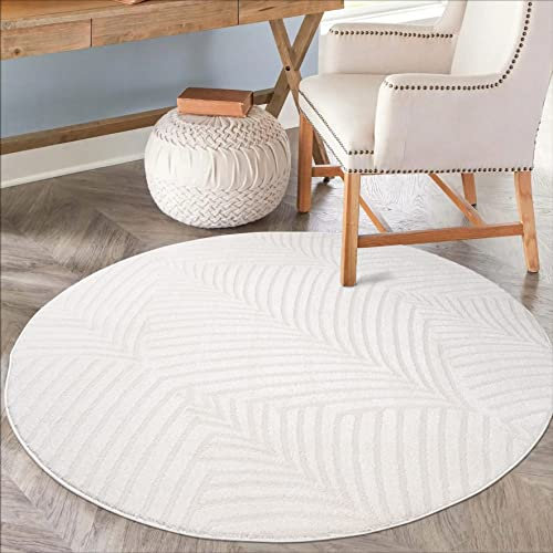 carpet city Teppich Wohnzimmer 160 cm Rund - Weiß - Kurzflor, 3D-Effekt, Glanzgarn - Geo-Muster, Floral - Moderne Teppiche Schlafzimmer, Flur, Esszimmer