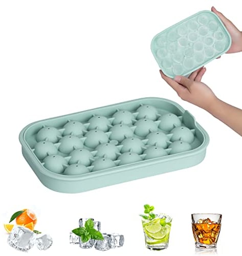 1Pcs 22-Cell Round Ice Tray Balls Maker Mould for Freezer, Silicone Ice Cube Tray with Lid, Easy to Pop Out Circle Ice Chilling Cocktail Whiskey Tea Coffee (Green)