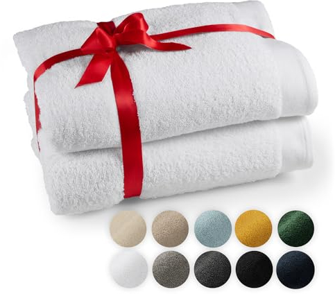 Blumtal Telo Doccia Premium - Set di Asciugamani da Sauna 80x200cm - Asciugamano da Doccia Certificato Oeko-TEX - 100% Cotone - Asciugamani Doccia Grande - 2 Pezzi - Bianco