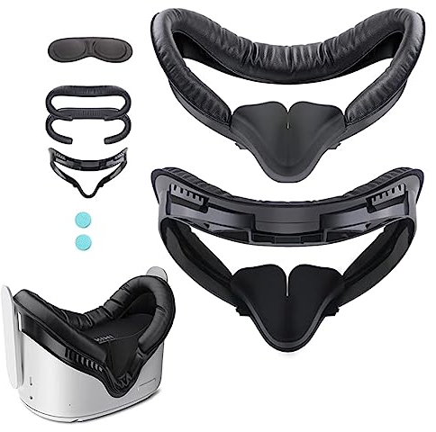 AMACOAM Facial Interface für Oculus/Meta Quest 2 Zubehör 6-in-1 Set VR Face Cover für Oculus Quest 2-2 Face Cover Ersatzpolster, Anti-Licht-Nasenpolster, Linsenschutz, Brillenabstandshalter