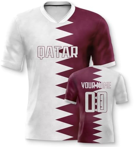 Yolovi Katar Personalisiertes Fussball Trikot 3D Druck Football Shirt mit Ihrem Namen und Nummer Hip Hop Football Jersey für Herren Damen Kinder, Small-6X-Large