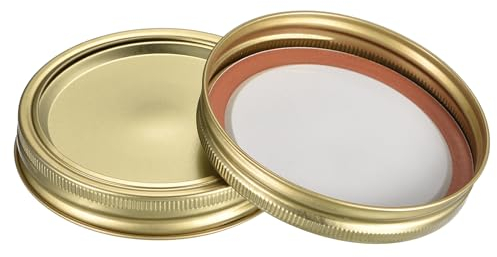 sourcing map Canning Lids, 12 Sets - Tinplate Split-Type Mason Jar Lids and Bands Wide Mouth Leak Proof Fits Storage Cover (Gold)