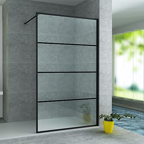 Aloni Paroi de douche Teko noir mat à rayures 100 x 200 cm 8 mm