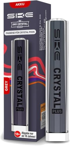 SKE CRYSTAL PLUS 400 mAh Akku, Pod Mod, Pod Akkuträger, nachfüllbares Basisgerät, Pod System | USB-C Anschluss, Kein E Liquid, Nikotinfrei - Grau