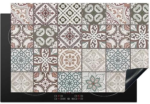 KitchenYeah© Copri Piano Induzione 80x52 cm Cucina Coprifornelli Copertura Protezione Cottura Tutto per la Cucina Mosaico - Marrone - Motivo