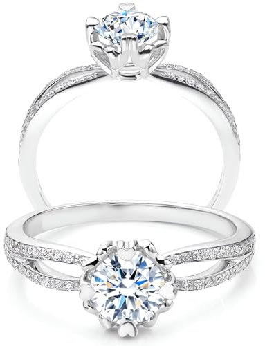 Molioaki Verlobungsring Damen 925 Sterling Silber Eheringe Ringe Frauen Diamantring 1ct Brillantschliff 5A Zirkonia ring mit Geschenkbox Verlobung Hochzeit Geschenk-60