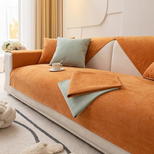 LINGKY Sofabezug Ecksofa L Form Wasserdicht Sofabezug 1 2 3 4 Sitzer Sofa Überzug Sofaschoner rutschfest Sofa/Couch Überwurfdecke Sofaüberwurf Sofaschutz Katze/Hunde (Orange,70x150cm)