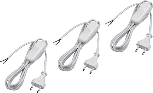 Meister Euro-Zuleitung mit Schalter - 2 Meter - weiß - 3 Stück im praktischen Set - Kunststoffleitung H03VVH2-F2X0,75 - 2 Adern - IP20 / Anschlussleitung mit Euro-Stecker / Anschlusskabel / 7442560