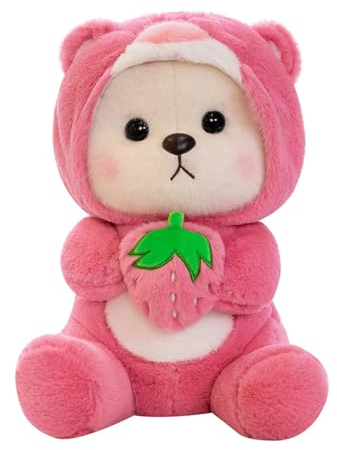 Hava Kolari Teddybär Plüsch, Erdbeere Teddybär mit Hut, Stofftier Spielzeug Plüschtier Teddybär Dekozimmer Kissen für Weihnachten, Geburtstag Heimdekoration (40cm)