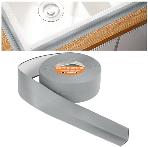 flintronic Weichsockelleiste, Selbstklebend für Küche, 60 mm, Hellgrau, PVC, 1 Stück