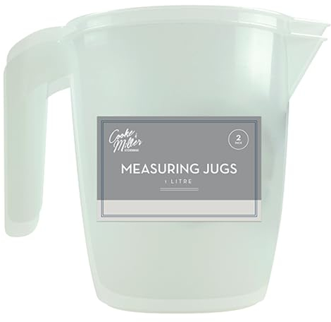 1-Litre Measuring Jugs Pack of 2 | Durable and Long-Lasting Transparent Plastic with Easy-Pour Design | Clear Accurate Scale | Convenient Carry Handle for Cooking, Baking, and Kitchen Use