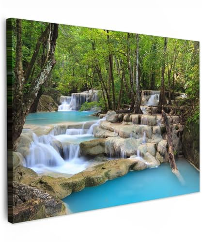 MuchoWow© Bild auf Leinwand 70x50 cm Schlafzimmer Bilder Wand Deko Wohnzimmer Modern Wanddeko Bilderwand Geschenk Wasserfall - Natur - Fluss - Wald - Wasser