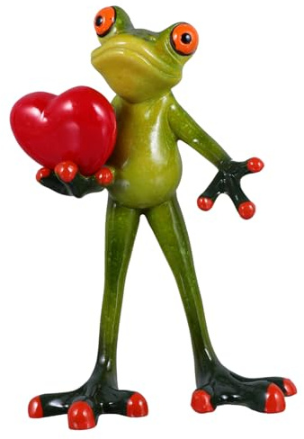 DECHOUS Frosch Figur mit Herz Grüne aus Kunstharz für Tisch und Regal | Liebevolles Deko Objekt, für Büro und Zuhause, Passend zu Pflanztöpfen und Aquarien