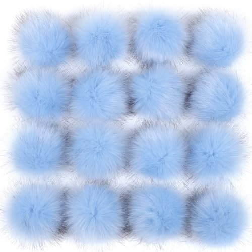 6 Stück 12-15cm Kunstfell Pompons, Kunstfell Bommeln zum Basteln, Künstliche Fellbommel Flauschige Bommel Pom Pom zum Basteln DIY Kreative Handwerk Mützen Handschuhe Tasche Anhängern Dekor,Blau