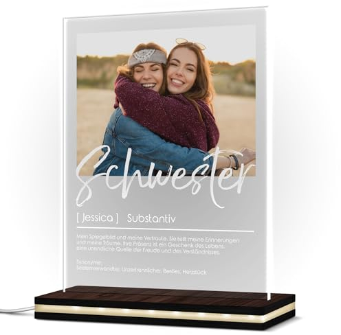 Acrylglasbild Definition mit Fotodruck und Name - Persönliches Geschenk für Schwester zu Weihnachten - Foto Bild personalisiert für Schwestern - Acryl Glasfoto Wandbild Geschwister Sisters