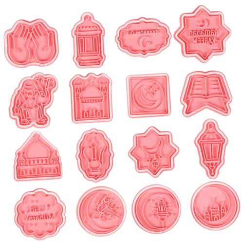 Zerodeko Kekse 16 Stk Eid-ausstecher Werkzeug Briefmarken Eid-ausstechformen Und Stempel Diy-keksform Eid Mubarak Keksformen Kekspresse Eid Mubarak Fondantformen Eid Mubarak Ausstecher Pp