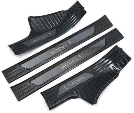 4 Pcs Car Door Sill Protectors for Tesla Model 3 Stainless Steel Welcome Pedal Door Sill Protector Strip Anti-Scratch Decoration Accessories