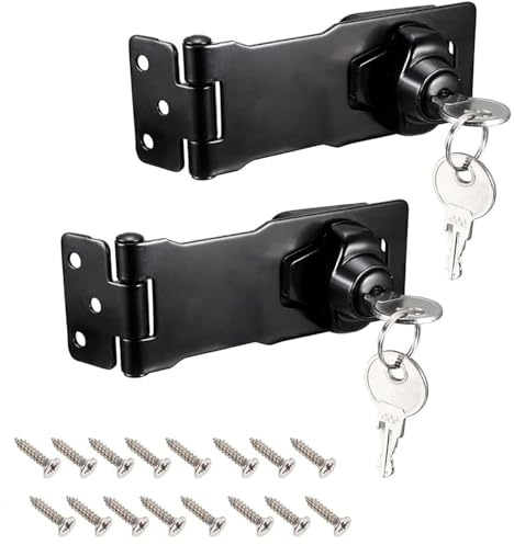 TOP-VIGOR 2Pcs Keyed Hasp Locks, 4 Inch Door Padlock Hasp, Metal Lock Hasp Twist Knob Keyed Hasp Locks for Window Shed Doors Boxes Cabinet Furniture Garden, Black