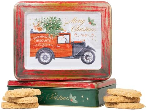 Farmhouse Biscuits® | Biscotti Inglesi Avena Latta Metallo | Biscotti Natale Inglesi - 400 Gr | Scatola Biscotti Latta Decori Rilievo