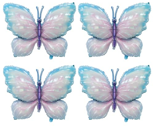 Schmetterlings Folienballon,4 Stücke Schmetterling Deko Geburtstag Luftballons Blau,Schmetterlinge Deko Geburtstag Mädchen Luftballon,Folienballons für Schmetterling Thema Party Geburtstag Baby Shower