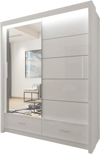 ZIUSA Wardrobe - High Gloss Sliding Doors Wardrobe (White, 150 CM)