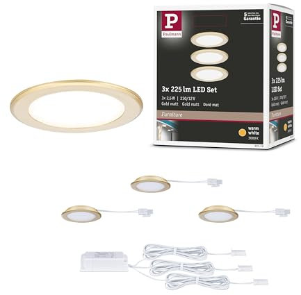 Paulmann 93119 LED Möbeleinbauleuchten 3er-Set 65mm 3x2,5W 3x180lm 230/12V 3000K Gold matt
