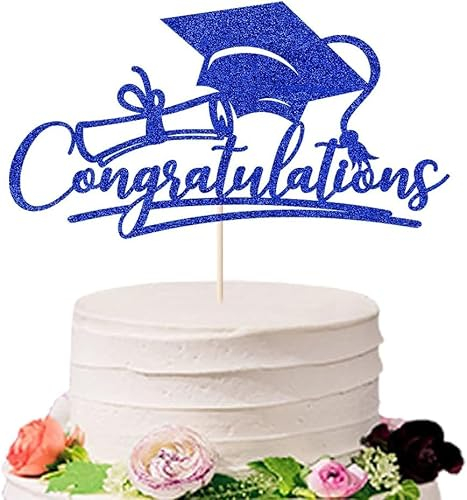 Congratulations 2025 Graduation Cake Topper,Congrats Grad Cake Decor - 2025 High School College Senior Graduation Party Decorations Supplies(style4-blue)