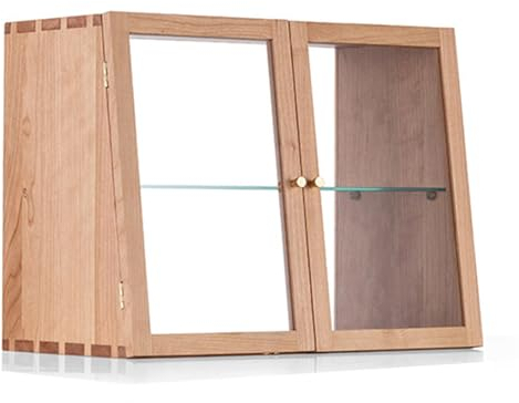 YHWKGZ Vitrine, Transparente Anti-poussière, Bois Massif Naturel, Petites boîtes d'affichage d'ornements, Vitrine en Verre for Tasse de thé aux épices (Color : Red Cherry Wood)