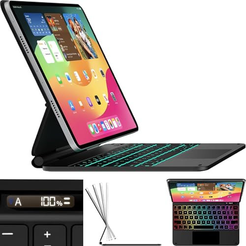 Snugg iPad Air 13 Case with Keyboard with Apple Pencil Holder & Live Battery Display - Wireless Bluetooth Backlit Magic Keyboard 13 Case for iPad 13 Case with Keyboard - Black