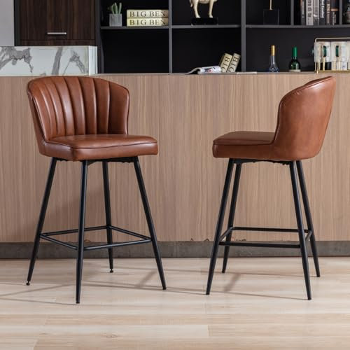 chairus PU Leder Barhocker für Küchen 2er Set Tresenhocker Barstuhl für Esszimmer Küchenhocker mit Metallbeinen (Braun)