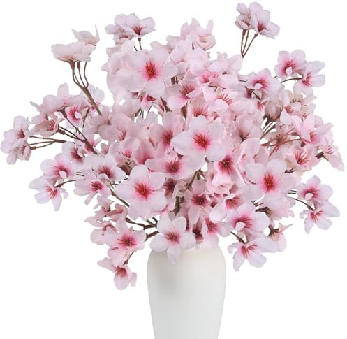 Luabue 4pcs Flores de Cerezo Artificiales, Ramo con Flor de Cerezo Artificial Decoracion Flores Artificiales Seda Cerezo Arreglos Florales para Boda Fiesta Hogar Jarron Mesa Balcon Jardinera