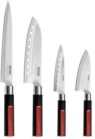 MONIX Tasty | Set 4 Cuchillos japoneses, fileteador, santokou Chef, santoku y mondador, Acero Inoxidable 18/10, Mango Polipropileno