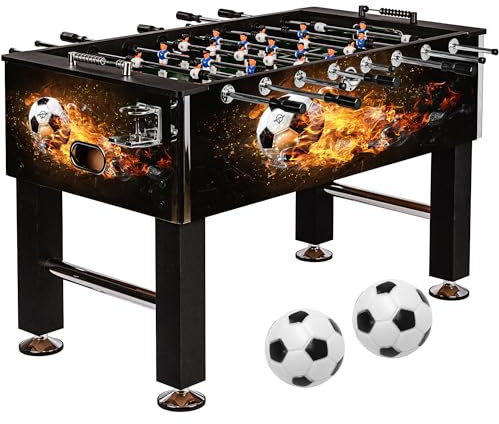 GAMES PLANET Kickertisch Leeds in 6 Farben, Tischfußball, Tischkicker, inkl. 4 Bälle + 2 Getränkehalter, ca. 60kg (Dekor (feuerball))