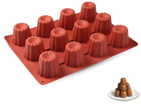 Parence.- Moule à Cannelés en Silicone - 12 Cavitées pour Grands Cannelés - Démoulage Facile, Polyvalent - 29x21,5cm, Claire