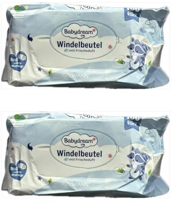 Windelbeutel Babydream, mit Frischeduft, 2X 100 Stück, Ideal für unterwegs
