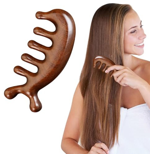 CATOR Brosse Massage Cuir Chevelu,Peigne de massage, peigne de massage en bois de santal doré,Masseurs de Tête, Gua Sha Peigne de Massage en Bois avec Dents Larges,points d'acupression relaxant(B)