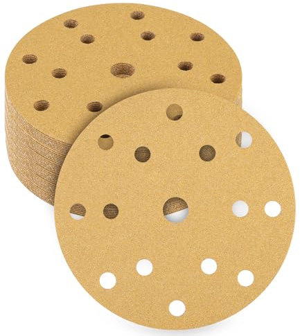 Qixora Disque de Ponçage, 50 Pièces Disque Abrasif 150mm Disque de Ponçage P80 Grains 15 Trous Rond Papier de Verre pour Bois,Métal,Plastique,Cloisons,Sèches,l'artisanat,Poncer,Polir,Dérouiller