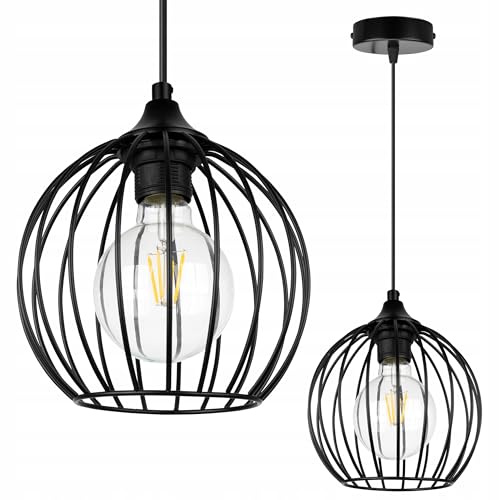 Light-Home Toronto Deckenleuchte Pendelleuchte - Deckenleuchter für Schlafzimmer Wohnzimmer und Küche Industrial Stil modern 1x E27 - Lampenschirm Metall Korb Runddraht - Basis schwarz