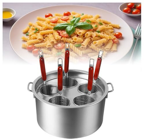 XYUERU 3/4/5 Holes Pasta Cooker Insert Set with Divider and Colander Strainer,Multipots Cooking Tool for Pasta, Noodles, Veggies(45x26cm)